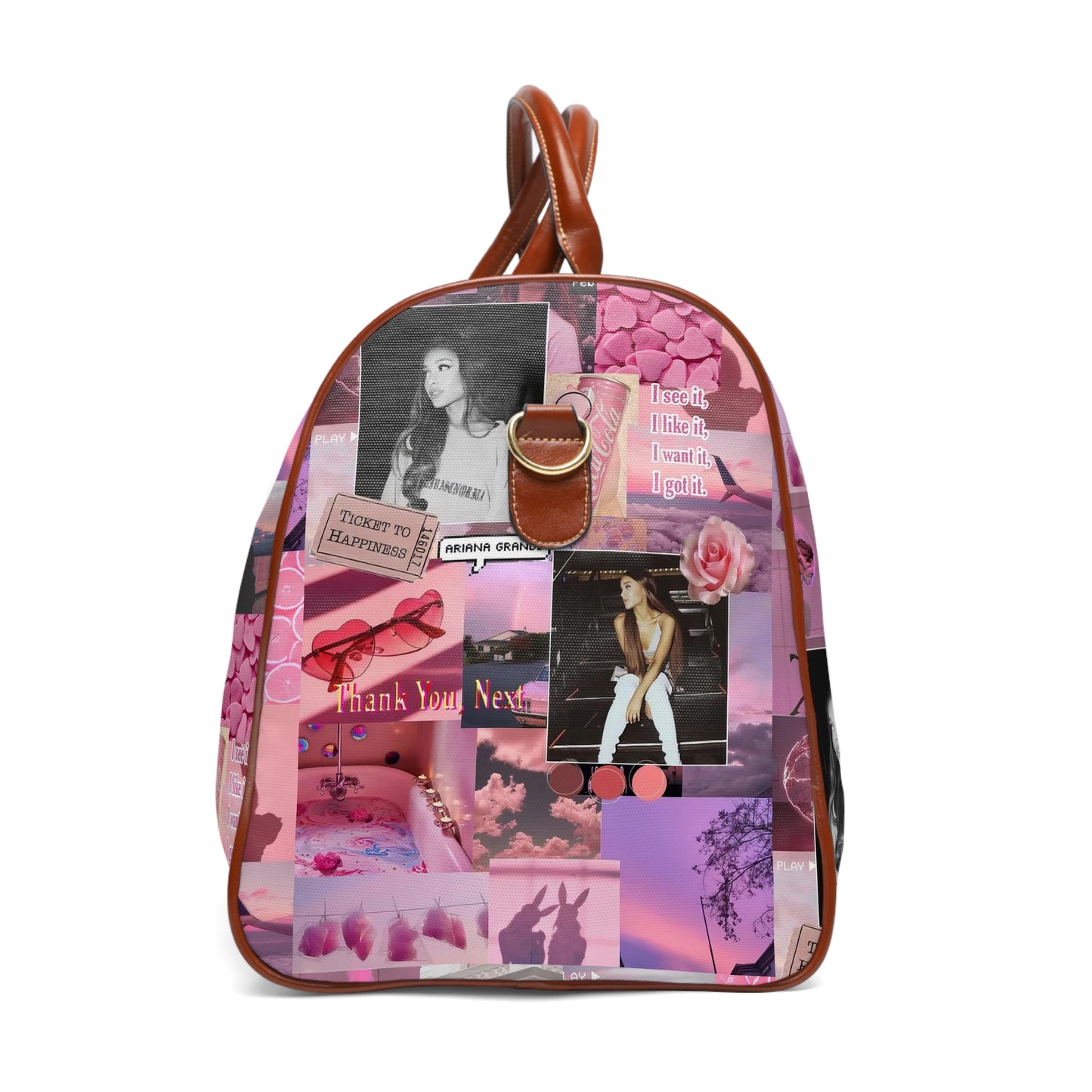 Ariana Grande Pink Aesthetic Collage Waterproof Travel Bag