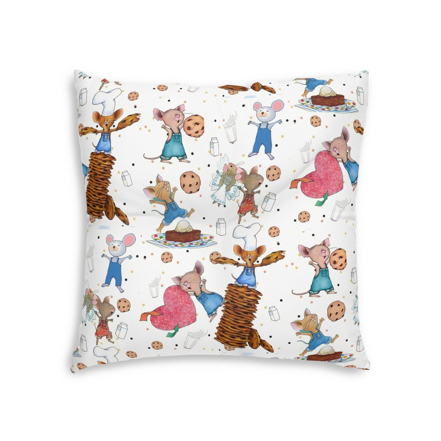 If You Give A Mouse A Cookie Collage Tufted Floor Pillow, Square