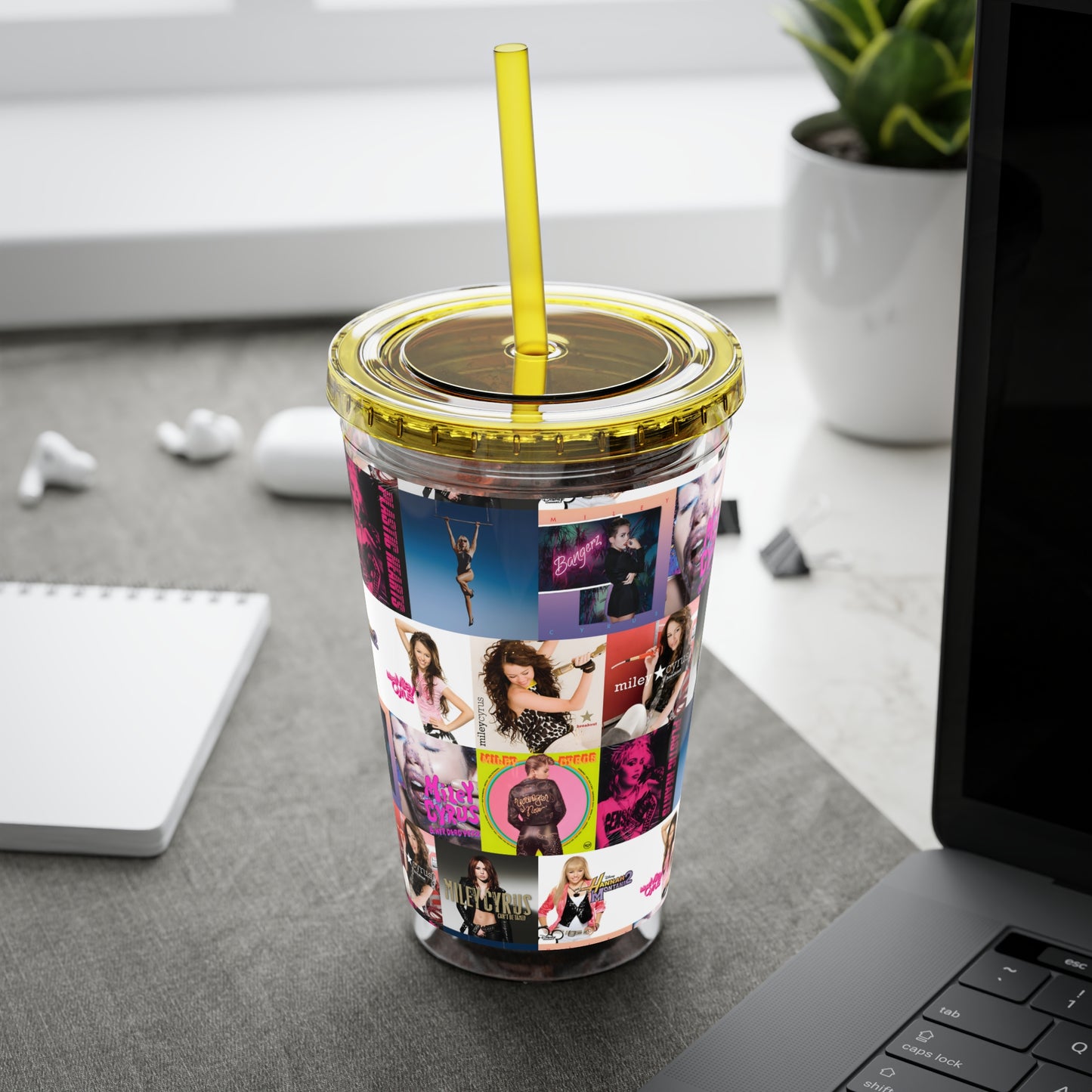 Miley Cyrus Album Cover Collage Sunsplash Tumbler with Straw