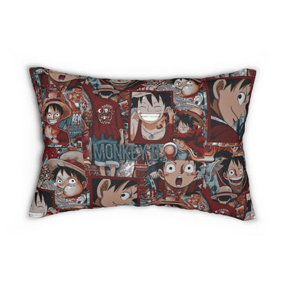 One Piece Anime Monkey D Luffy Red Collage Spun Polyester Lumbar Pillow