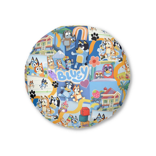 Bluey Playtime Collage Tufted Round Floor Pillow