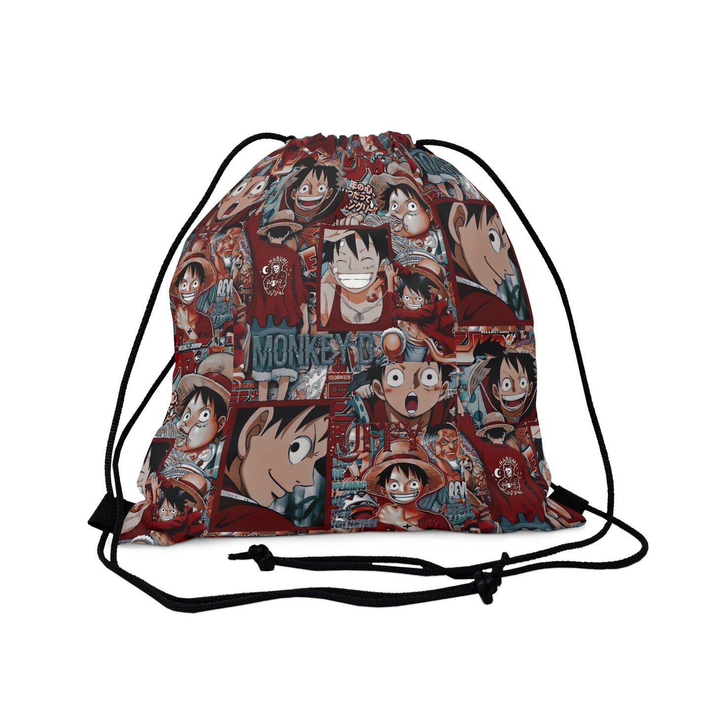 One Piece Anime Monkey D Luffy Red Collage Outdoor Drawstring Bag