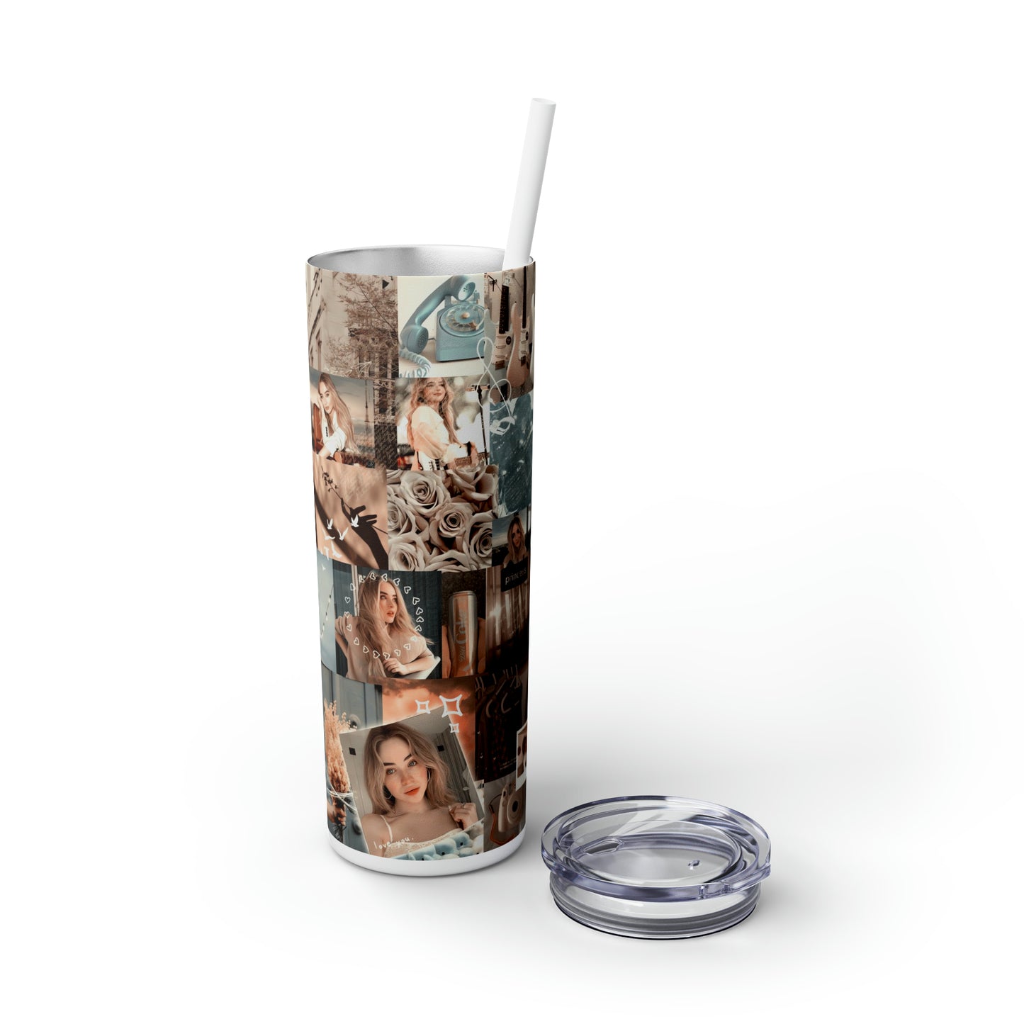 Sabrina Carpenter Peachy Princess Collage Skinny Tumbler with Straw