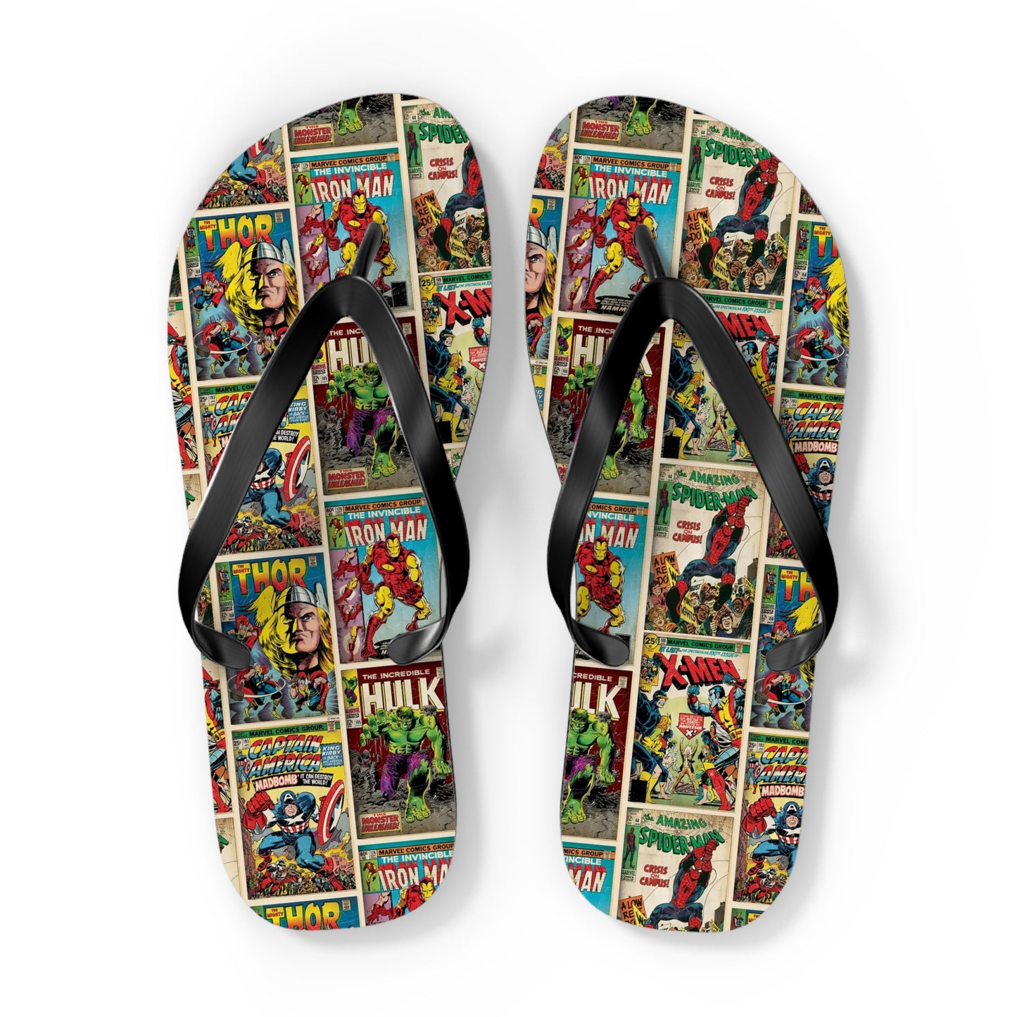 Marvel Comic Book Cover Collage Flip Flops