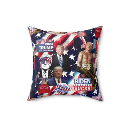 Donald Trump 2024 MAGA Montage Spun Polyester Square Pillow