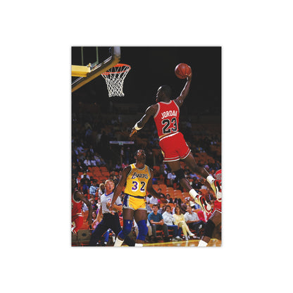 Michael Jordan Dunking On Magic Johnson Satin Poster