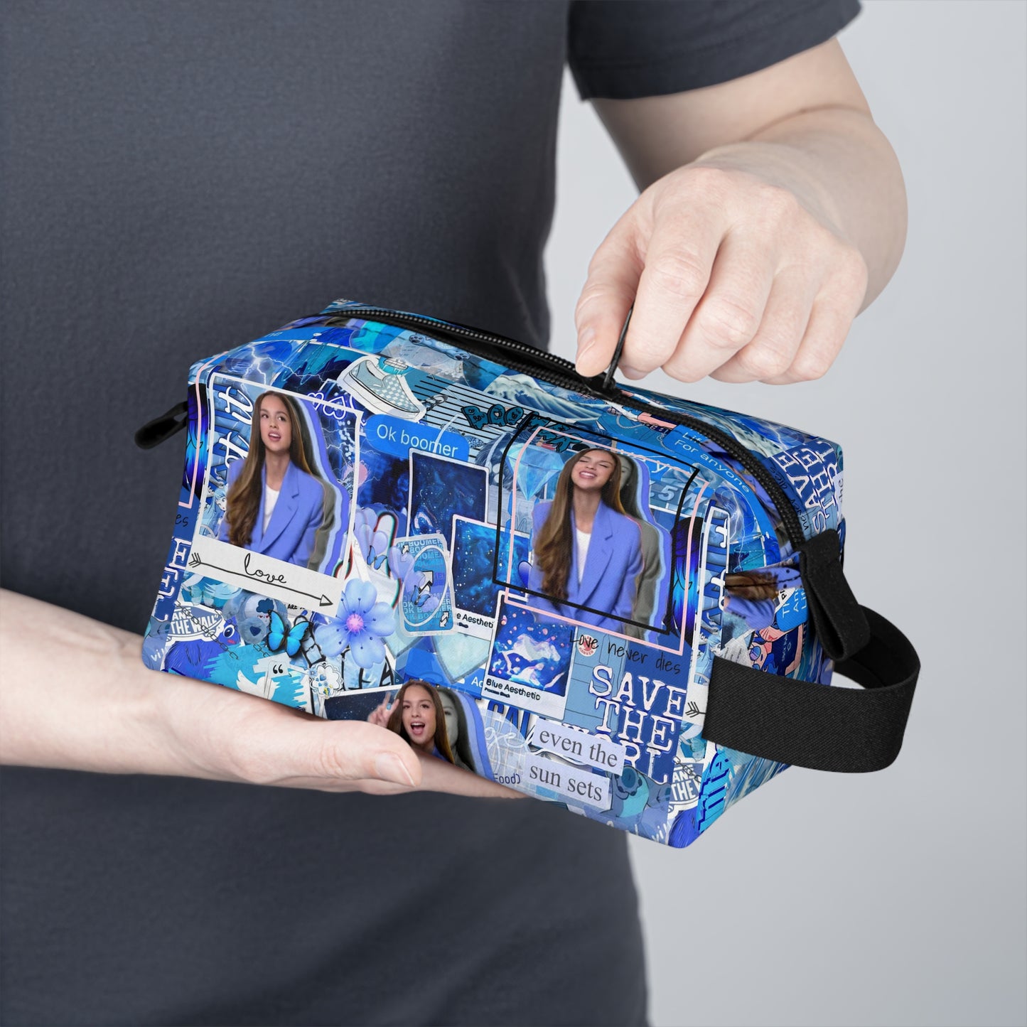 Olivia Rodrigo Blue Aesthetic Collage Toiletry Bag