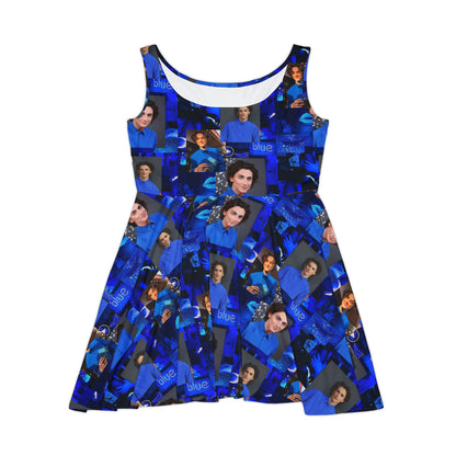 Timothee Chalamet Cool Blue Collage Women's Skater Dress