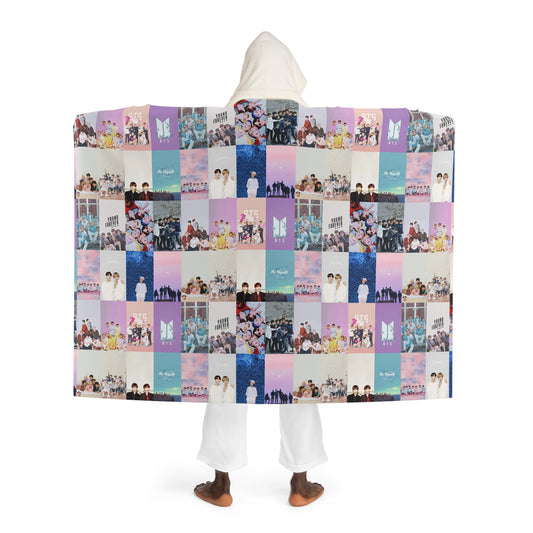 BTS Pastel Aesthetic Collage Hooded Sherpa Fleece Blanket
