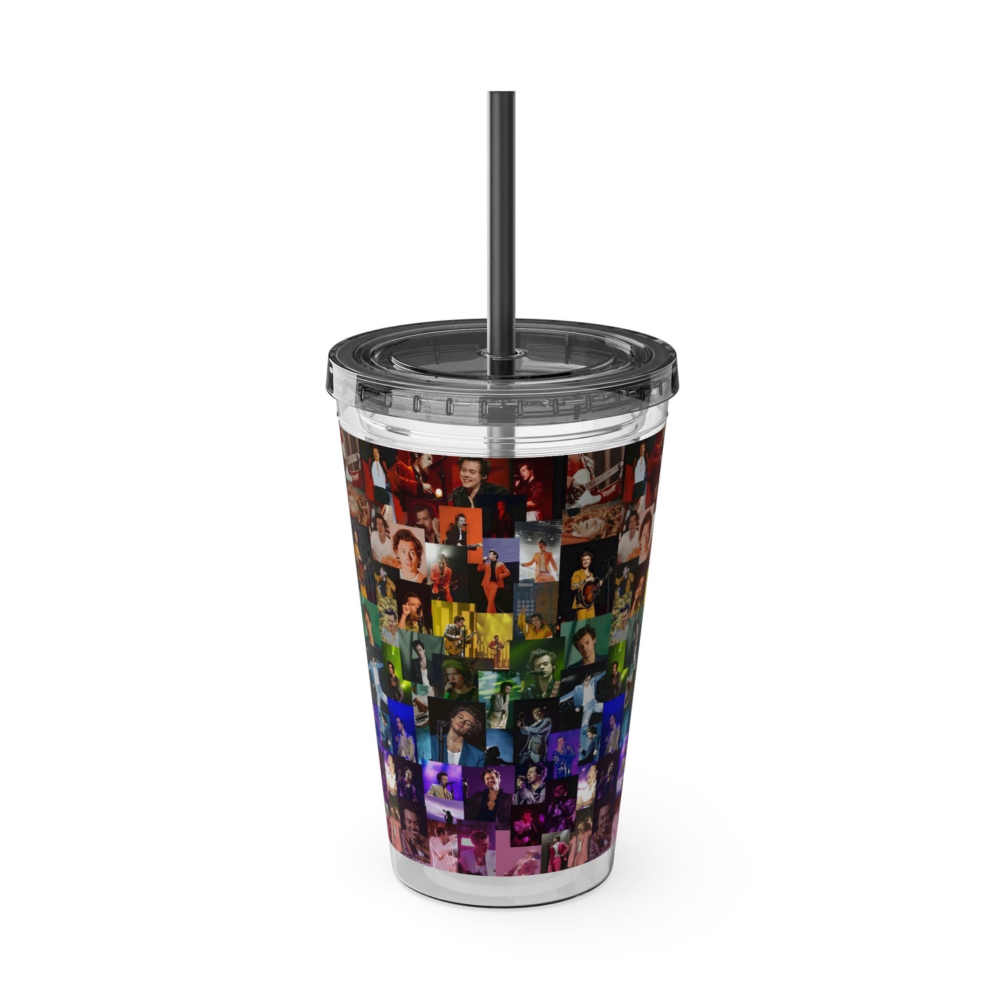 Harry Styles Rainbow Photo Collage Sunsplash Tumbler with Straw