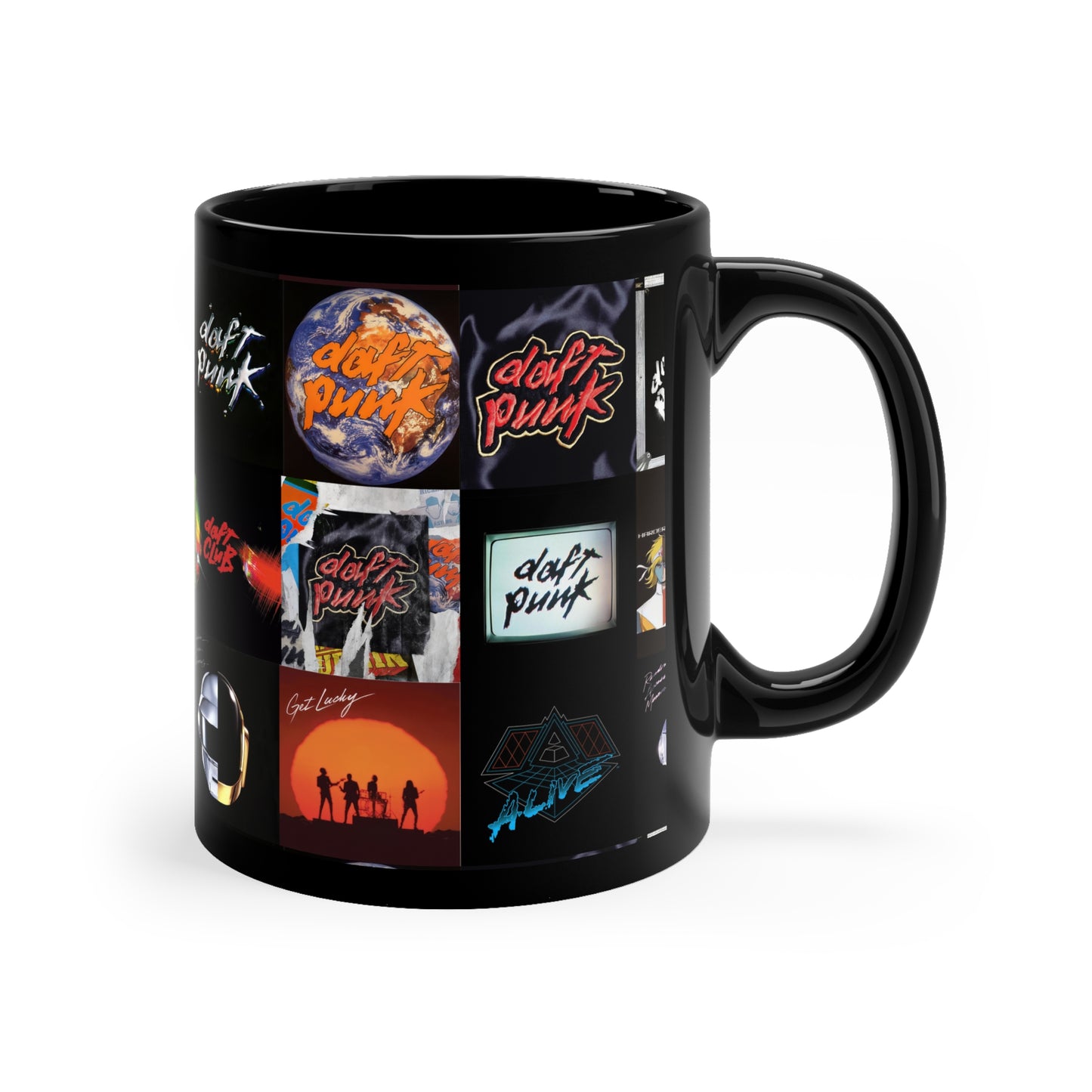 Daft Punk Album Cover Art Collage Black Ceramic Mug