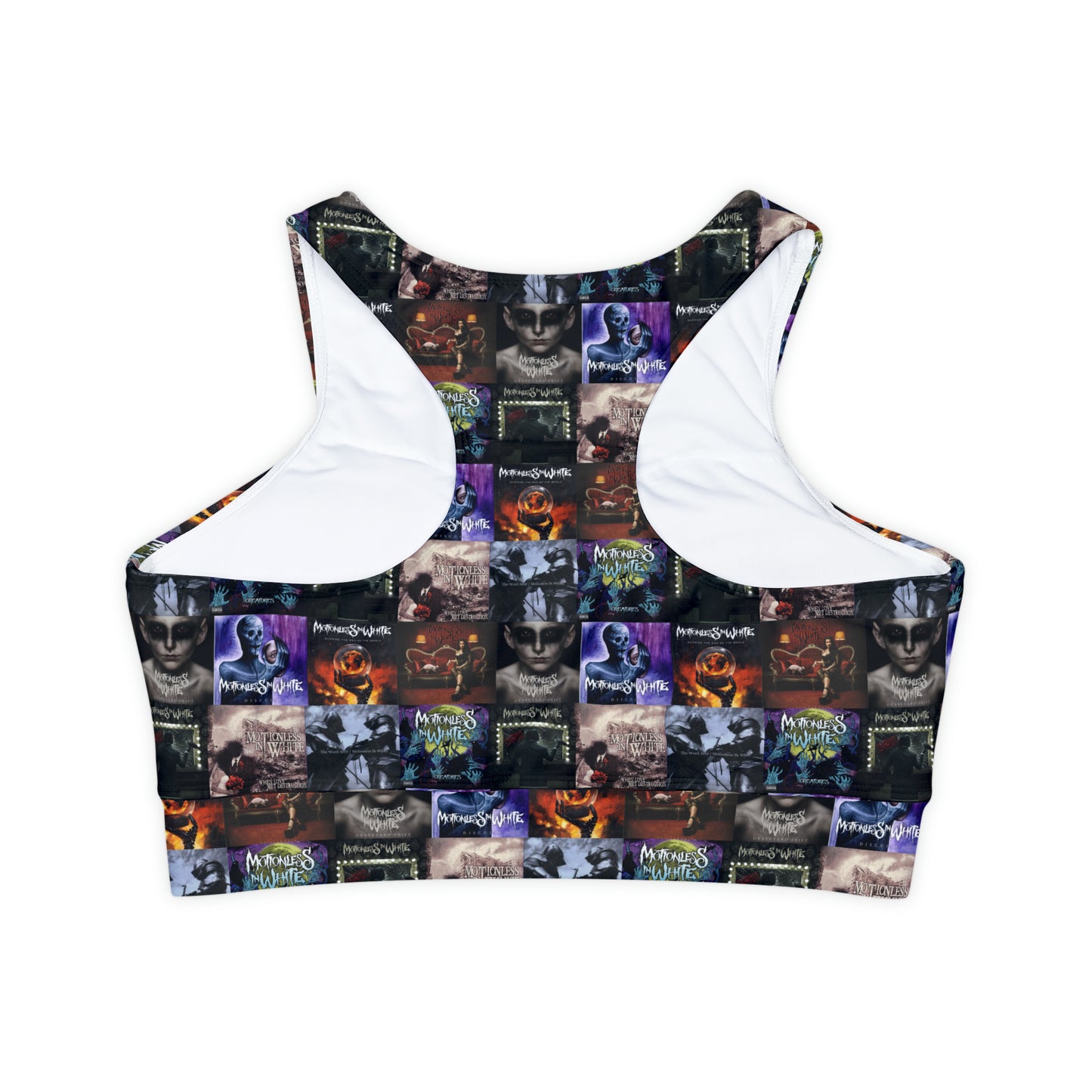 Motionless In White Album Cover Collage Fully Lined Padded Sports Bra