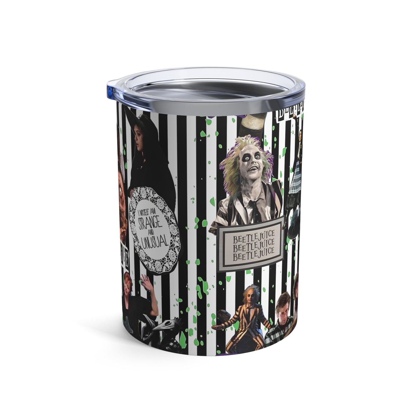 Beetlejuice Strage And Unusual Collage Tumbler 10oz