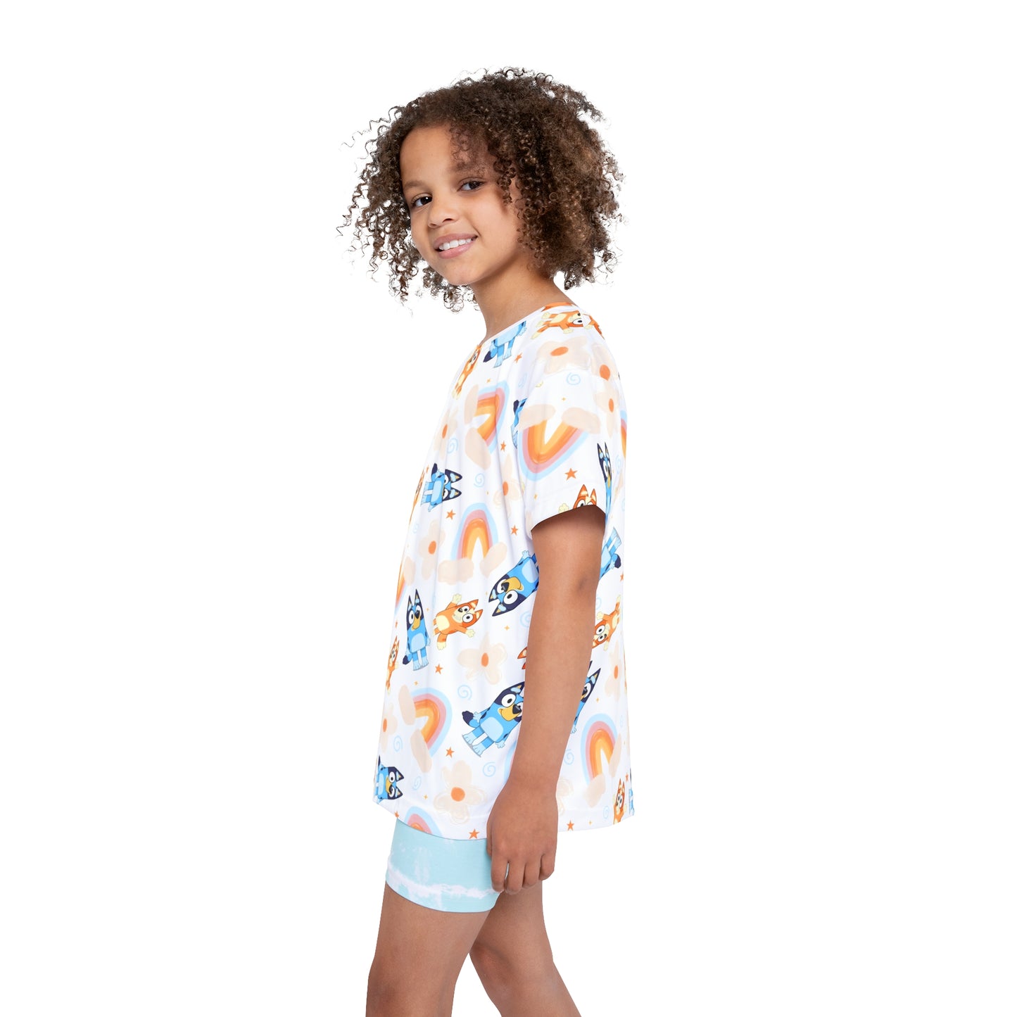 Bluey Rainbows & Flowers Pattern Kids Sports Jersey