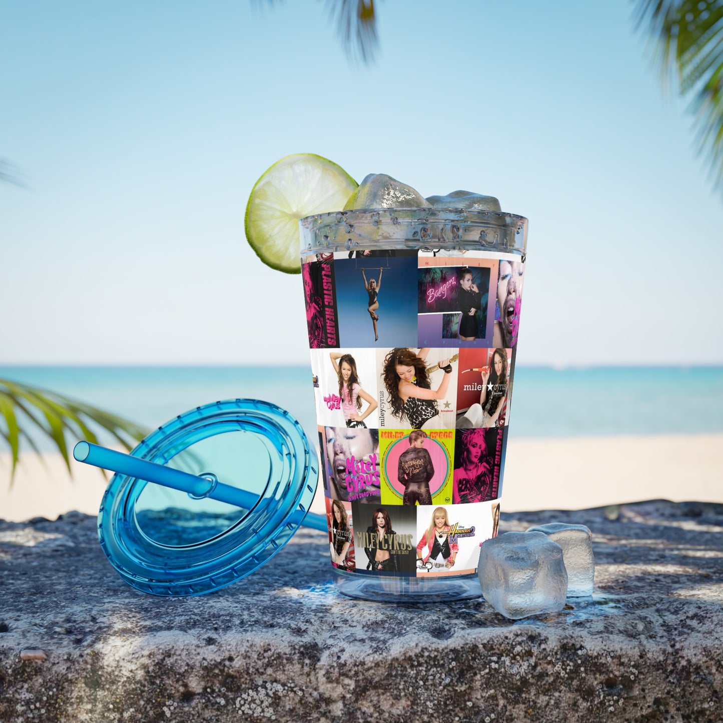 Miley Cyrus Album Cover Collage Sunsplash Tumbler with Straw