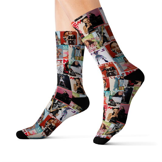 Olivia Rodrigo Magazine Cover Collage Pattern Tube Socks