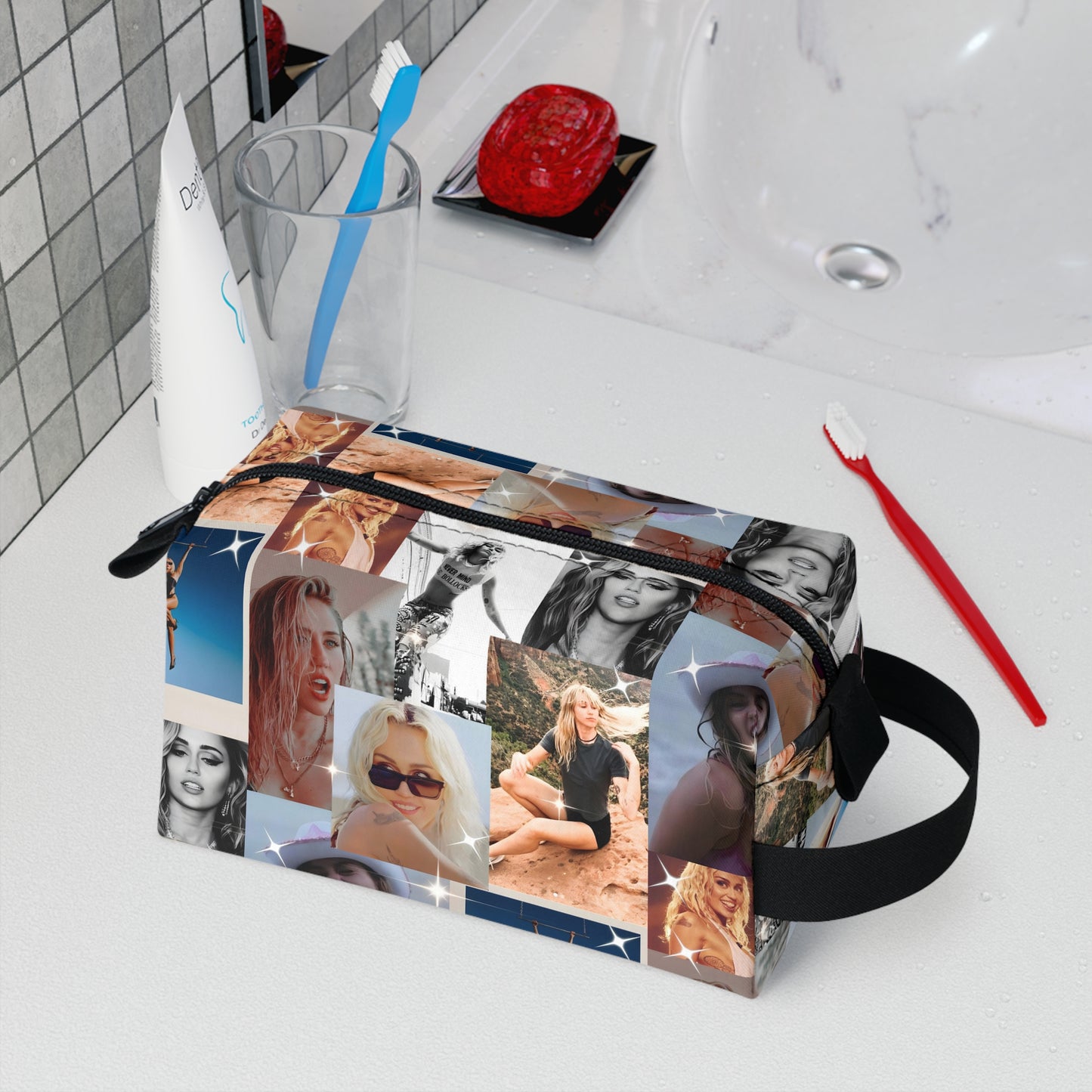 Miley Cyrus Flowers Photo Collage Toiletry Bag