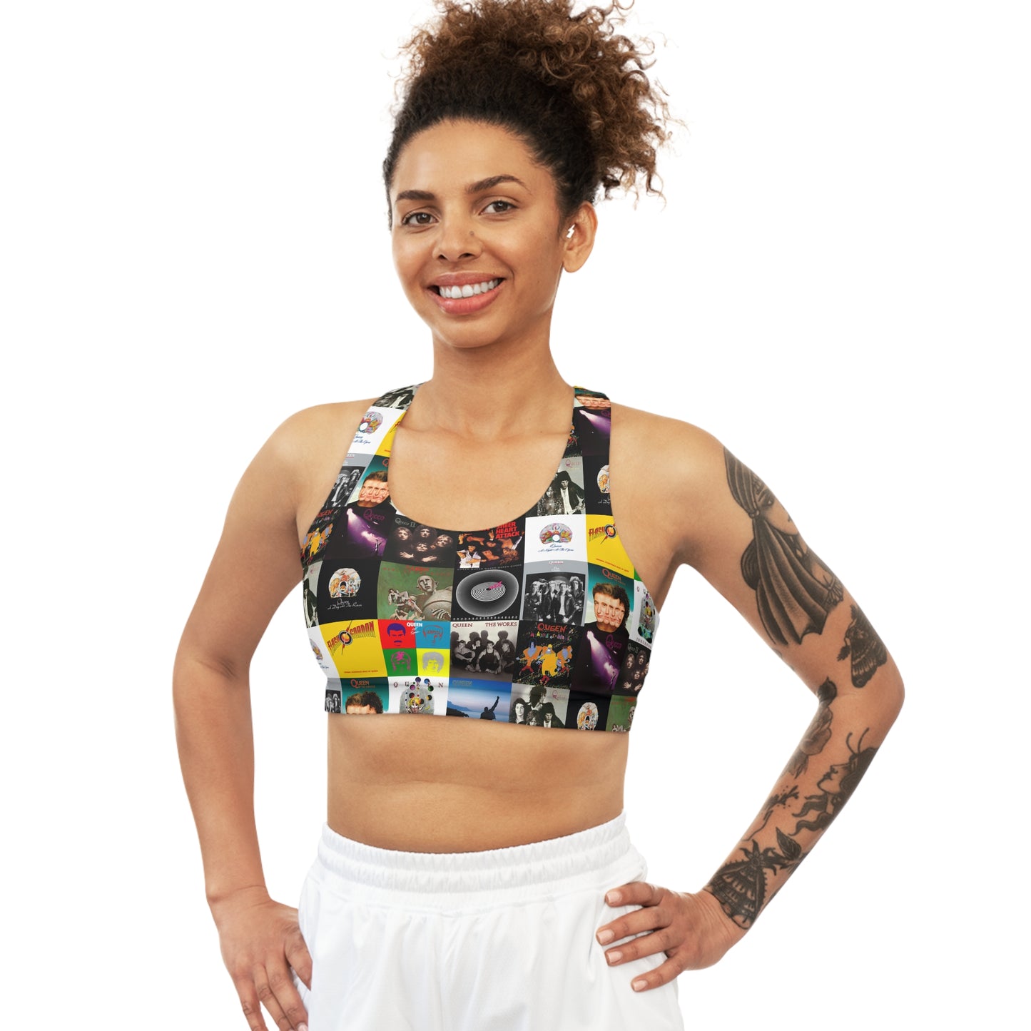 Queen Album Cover Collage Seamless Sports Bra