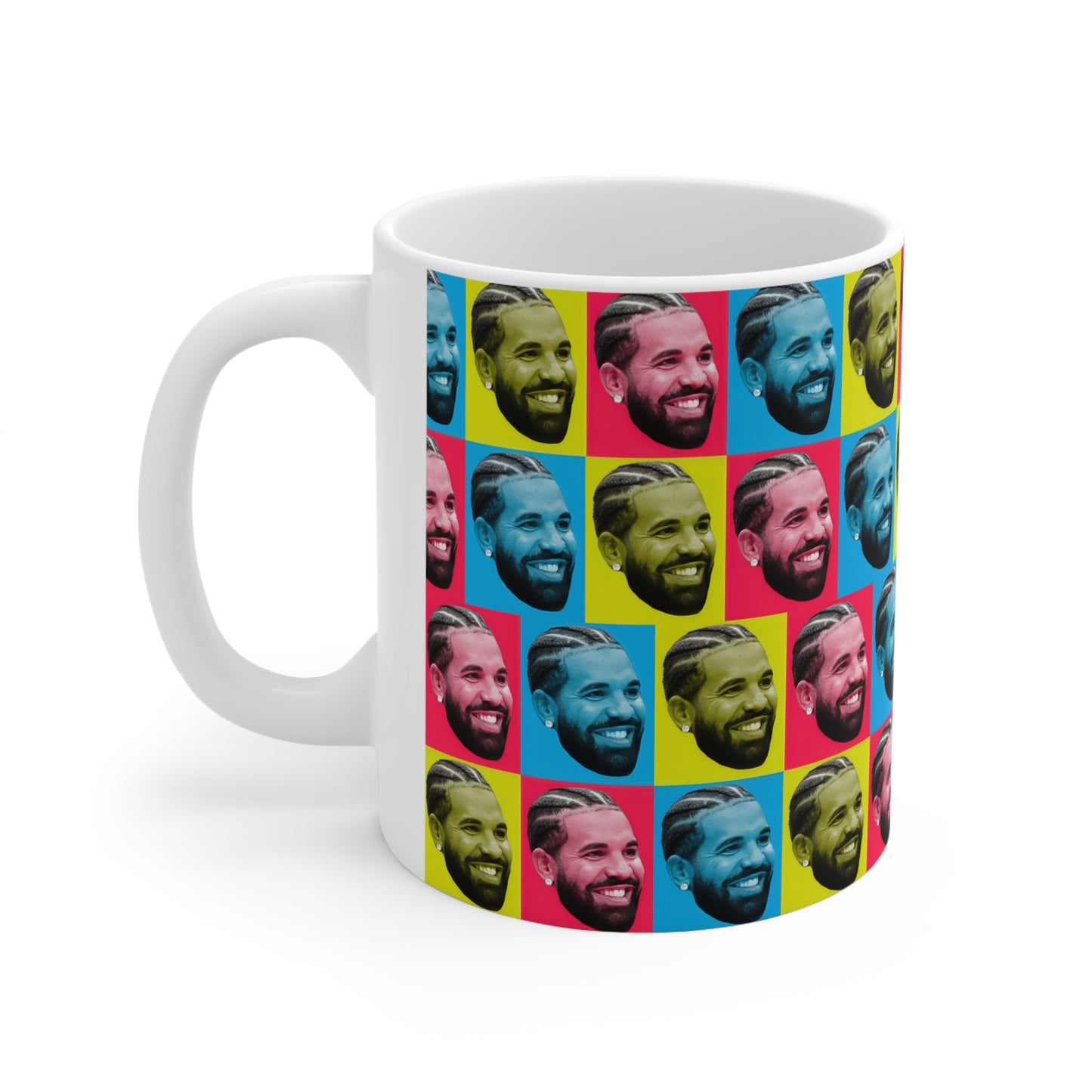 Drake Colored Checker Faces White Ceramic Mug