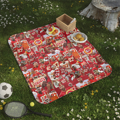 Travis Kelce Chiefs Red Collage Picnic Blanket