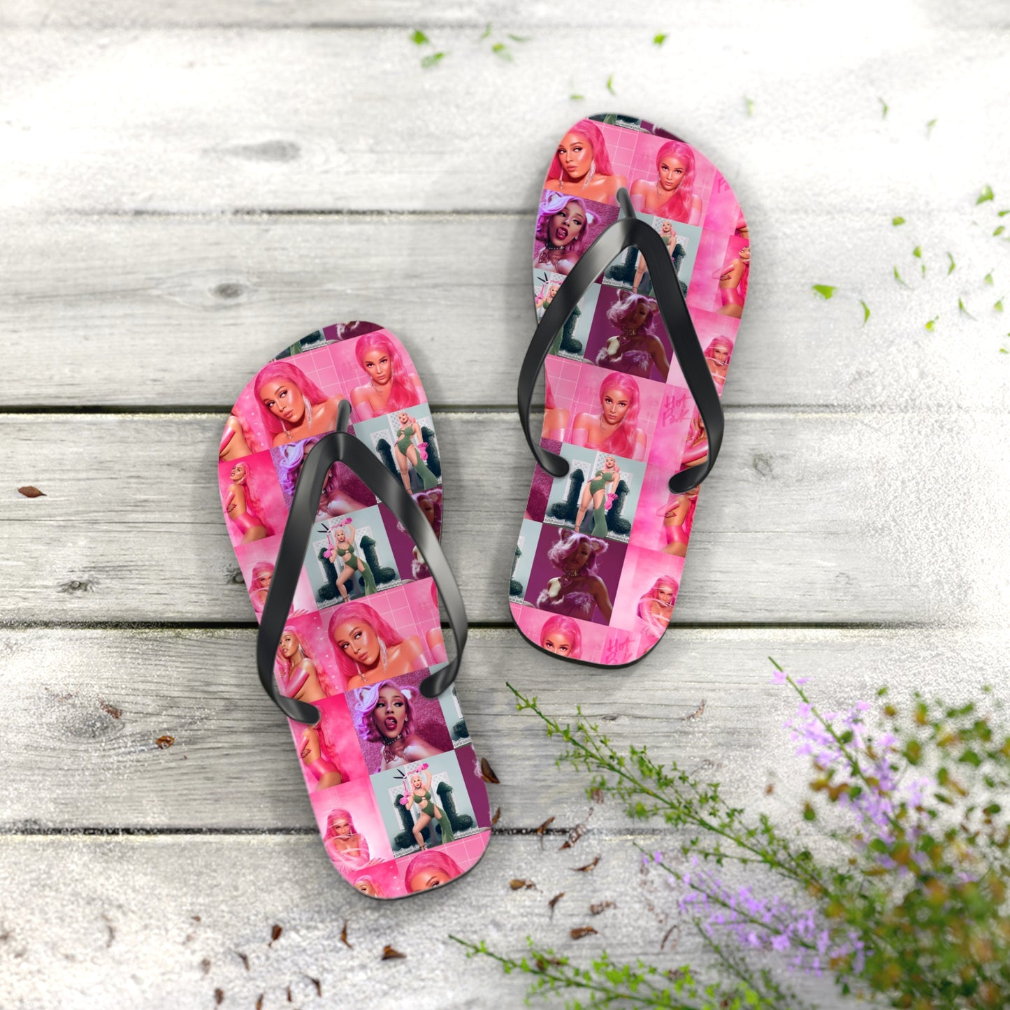 Doja Cat Hot Pink Mosaic Flip Flops