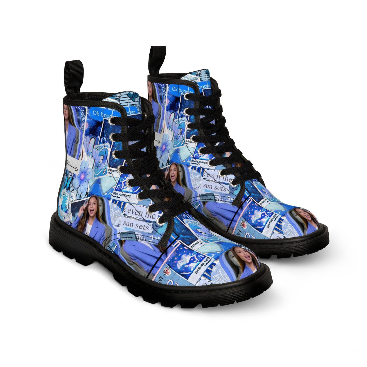 Olivia Rodrigo Blue Aesthetic Collage Women's Canvas Boots