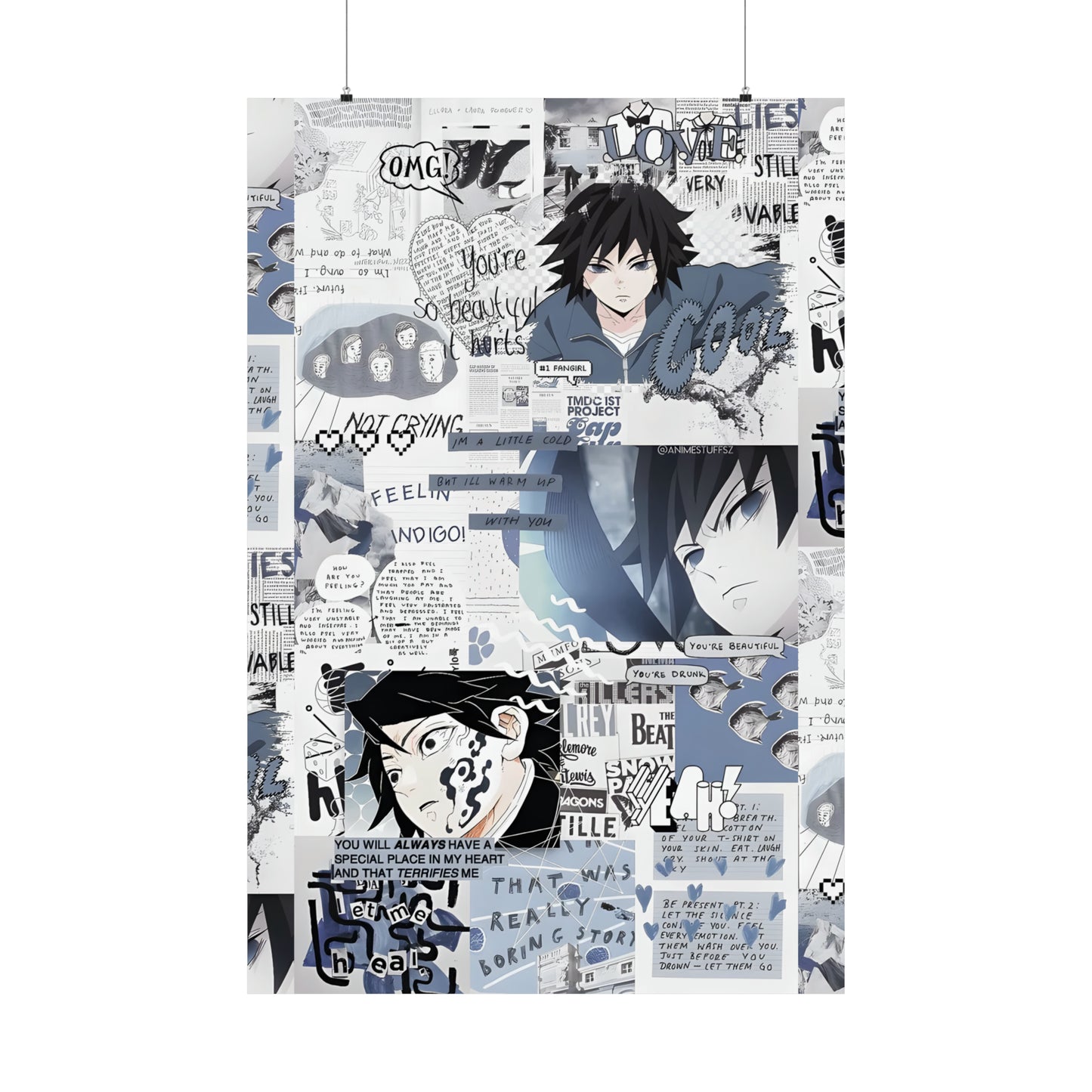 Demon Slayer Giyu Aesthetic Collage Matte Vertical Poster