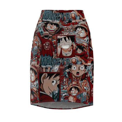 One Piece Anime Monkey D Luffy Red Collage Women's Pencil Skirt