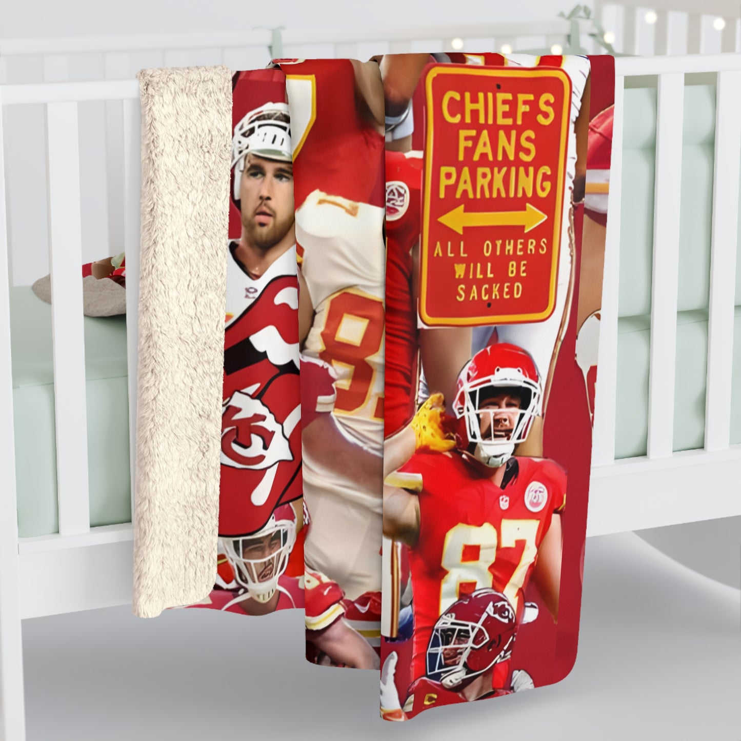 Travis Kelce Chiefs Red Collage Sherpa Fleece Blanket