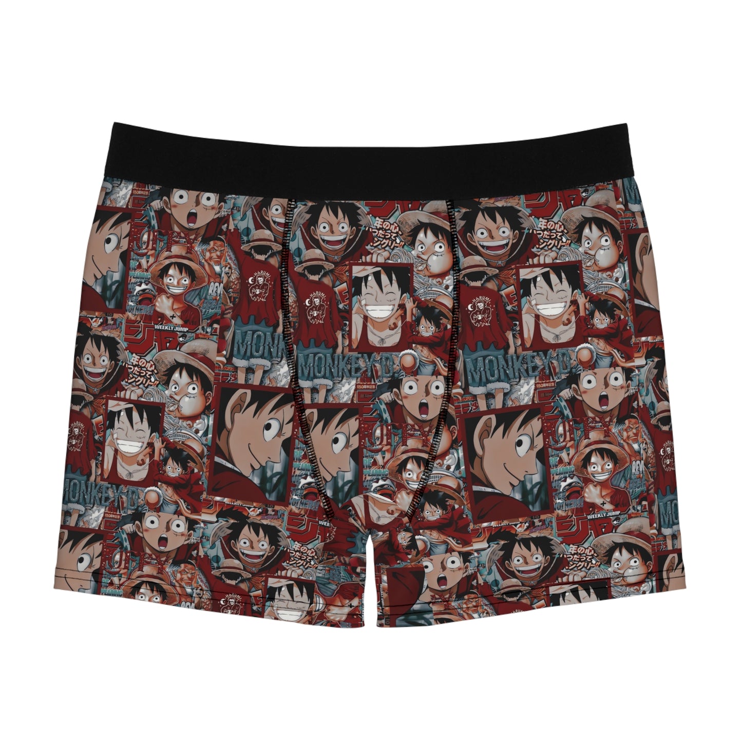 One Piece Anime Monkey D Luffy Red Collage Men's Boxer Briefs