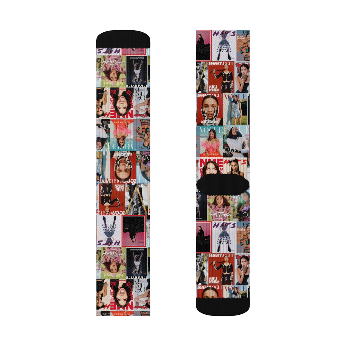 Olivia Rodrigo Magazine Cover Collage Pattern Tube Socks