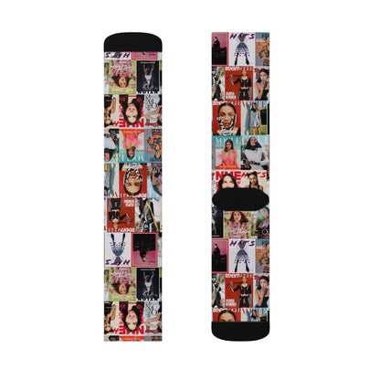 Olivia Rodrigo Magazine Cover Collage Pattern Tube Socks