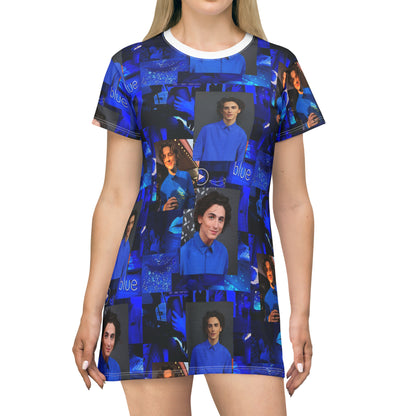 Timothee Chalamet Cool Blue Collage T-Shirt Dress