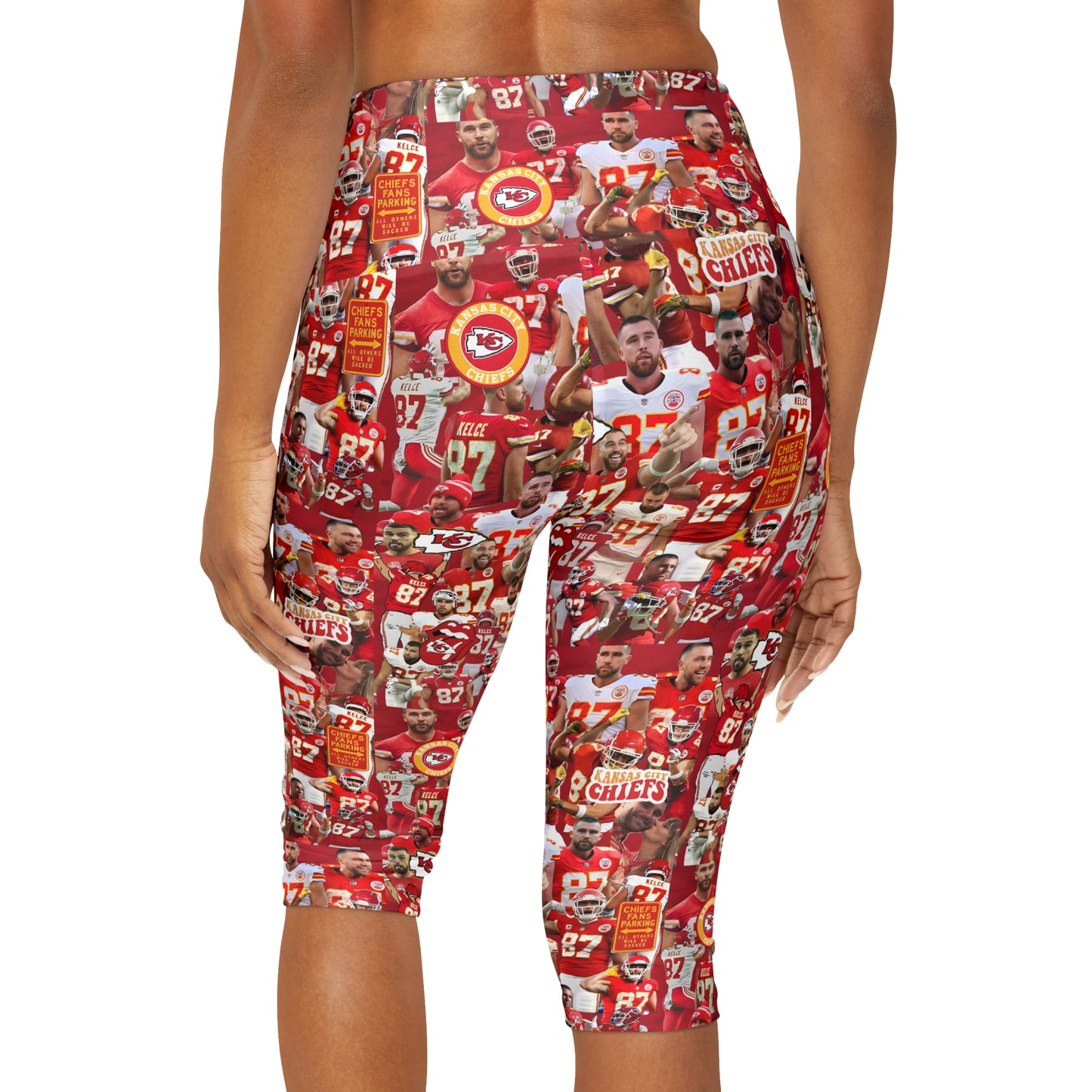 Travis Kelce Chiefs Red Collage Yoga Capri Leggings