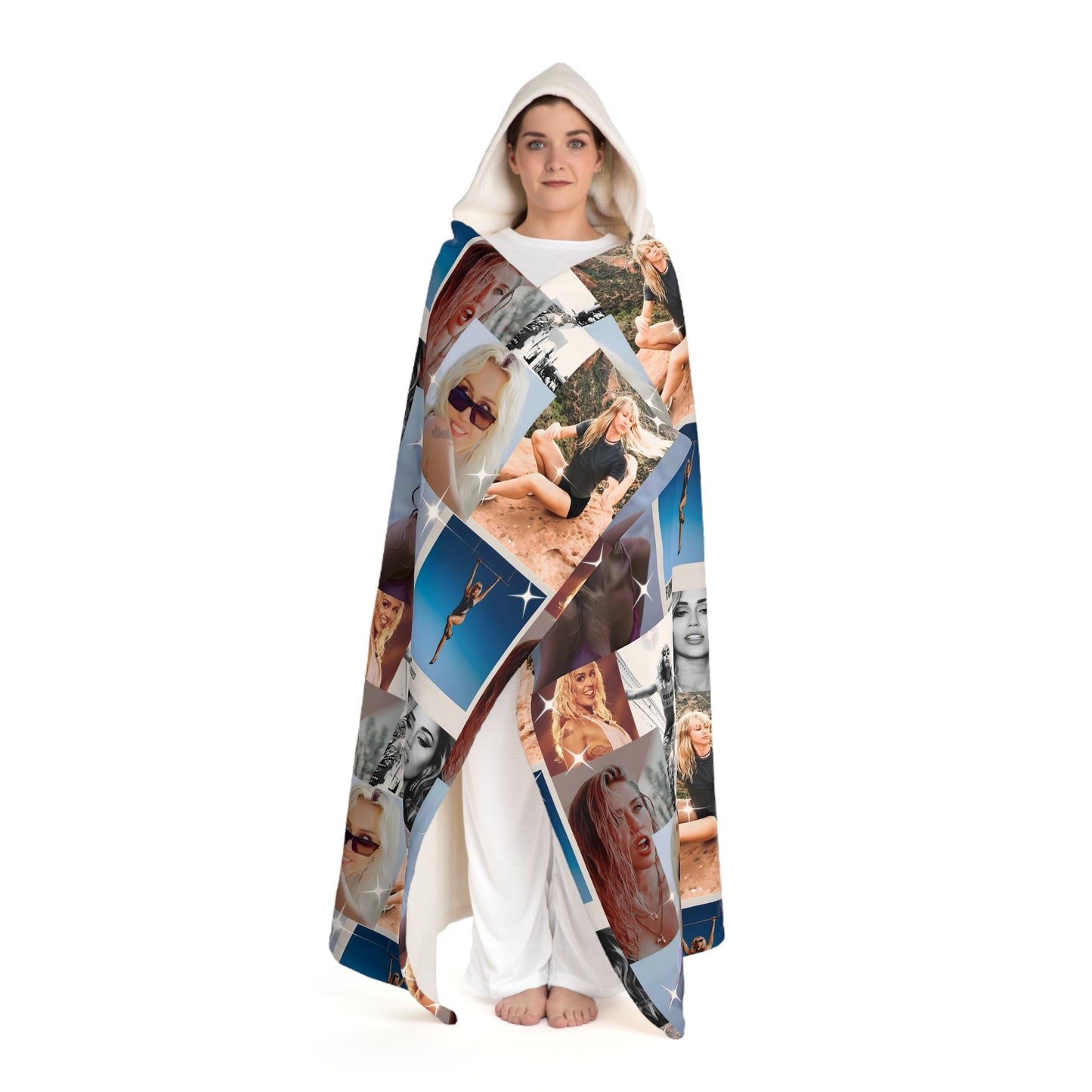 Miley Cyrus Flowers Photo Collage Hooded Sherpa Fleece Blanket