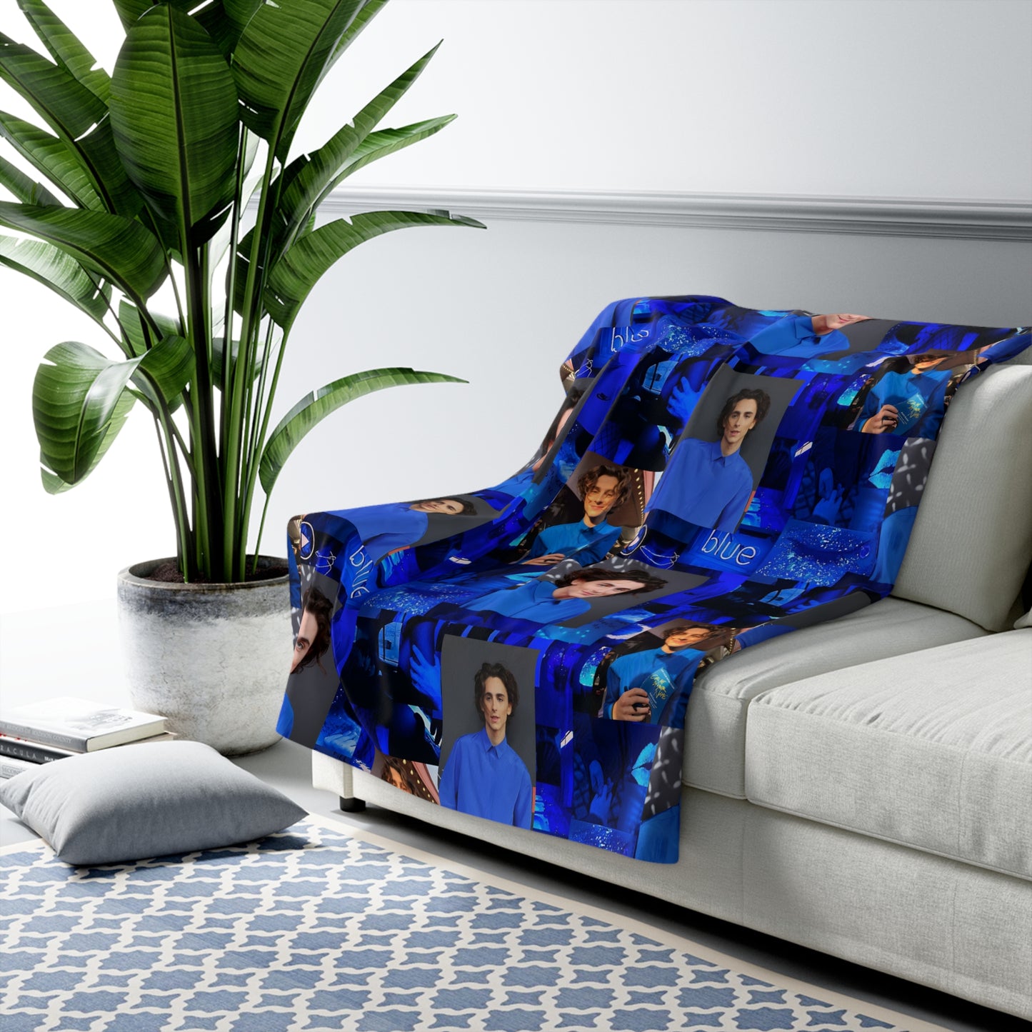 Timothee Chalamet Cool Blue Collage Sherpa Fleece Blanket