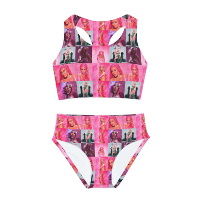 Doja Cat Hot Pink Mosaic Girls Two Piece Swimsuit
