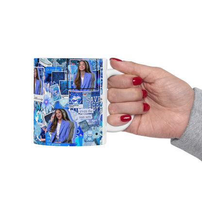 Olivia Rodrigo Blue Aesthetic Collage White Ceramic Mug