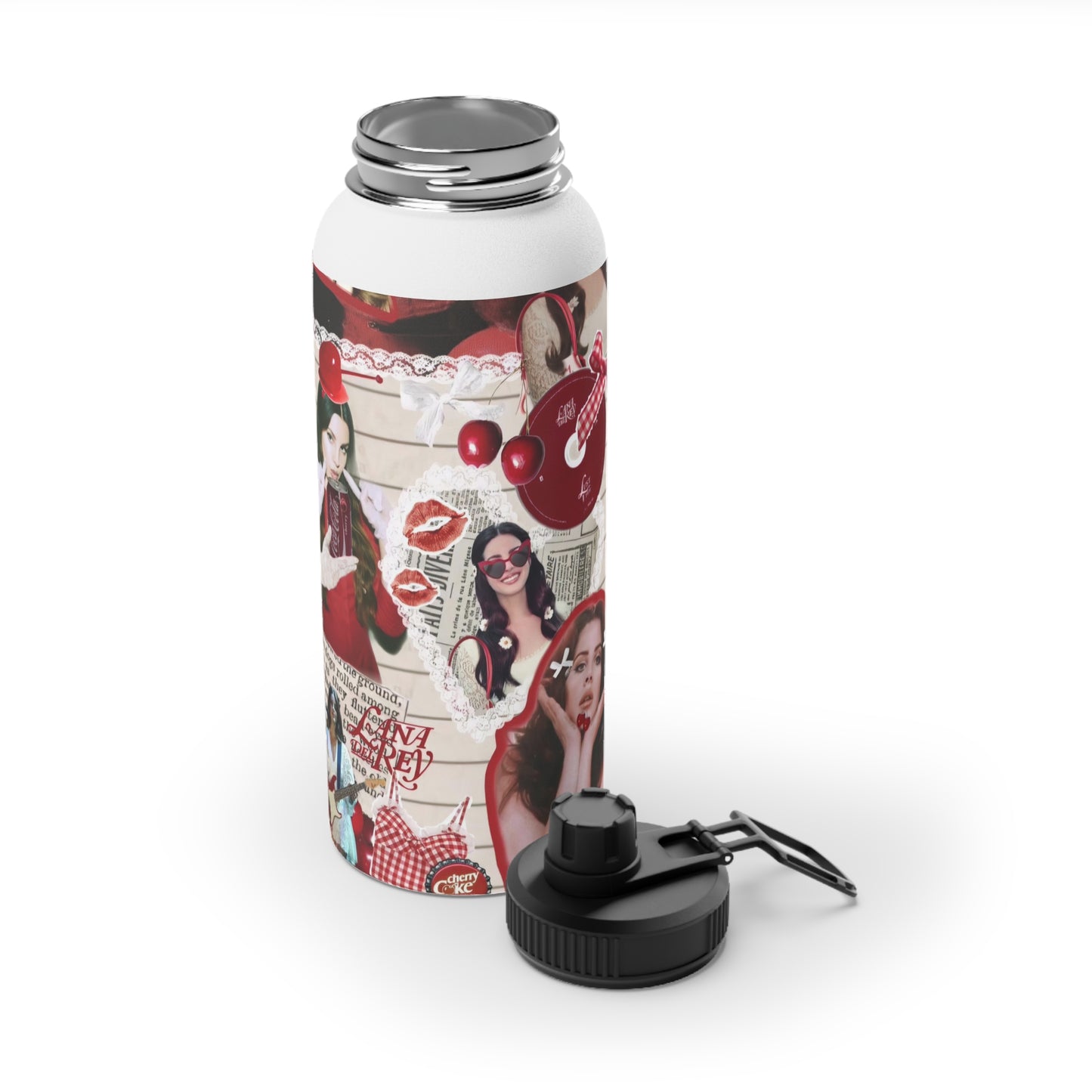 Lana Del Rey Cherry Coke Collage Stainless Steel Sports Lid Water Bottle