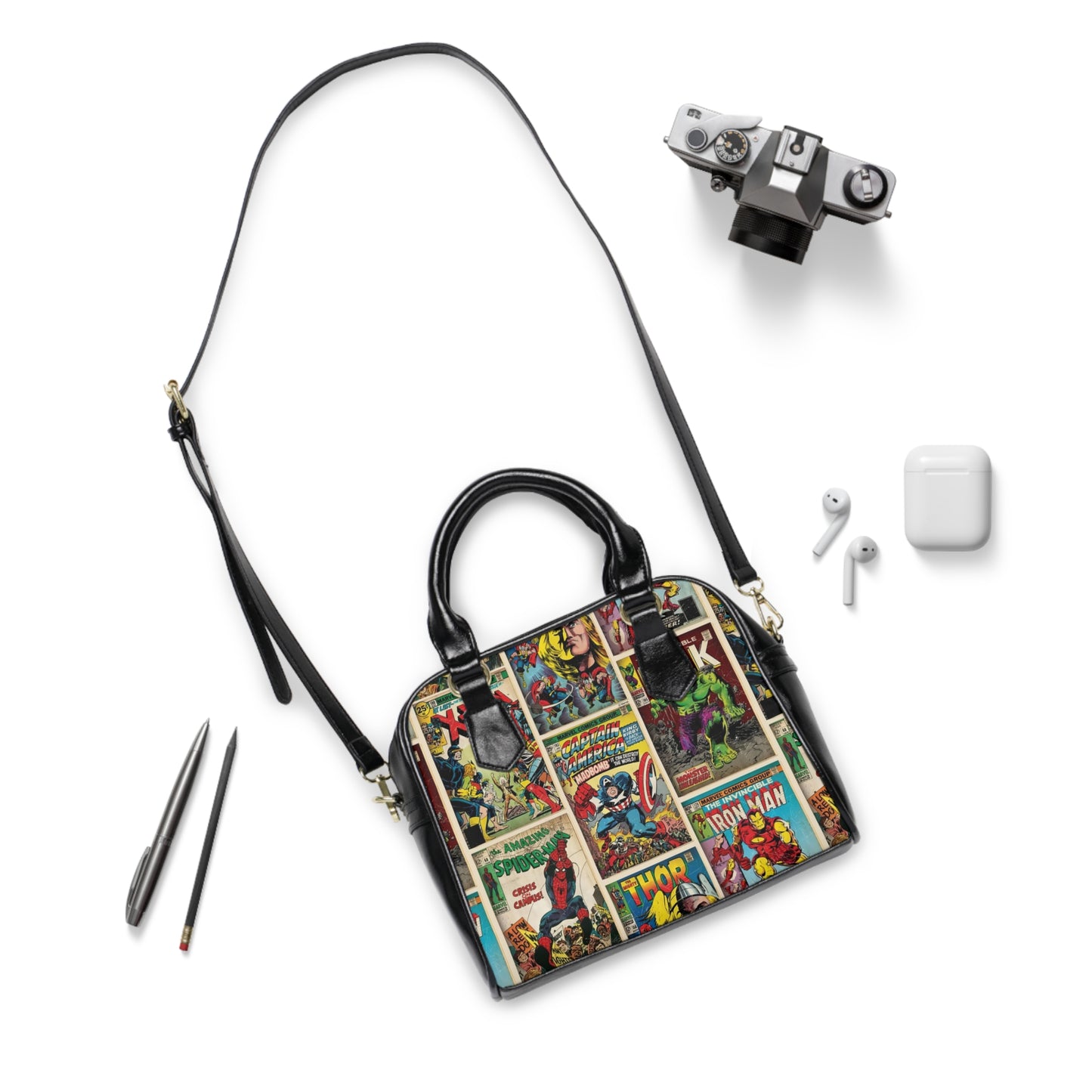 Marvel Comic Book Cover Collage Shoulder Handbag