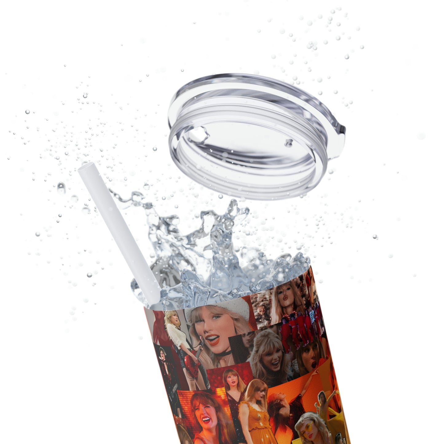 Taylor Swift Rainbow Photo Collage Skinny Tumbler with Straw