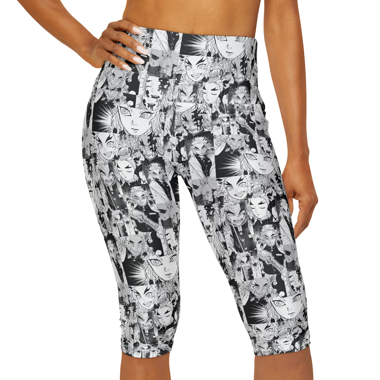 Demon Slayer Kyojuro Rengoku Collage Yoga Capri Leggings