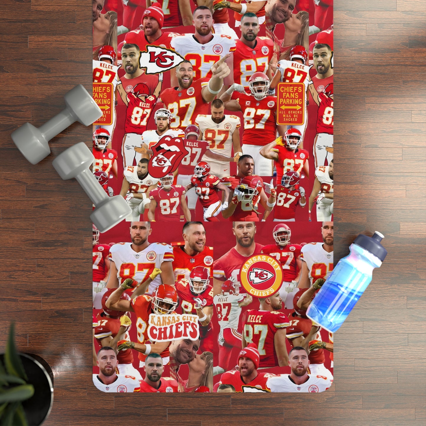 Travis Kelce Chiefs Red Collage Rubber Yoga Mat