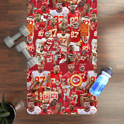 Travis Kelce Chiefs Red Collage Rubber Yoga Mat