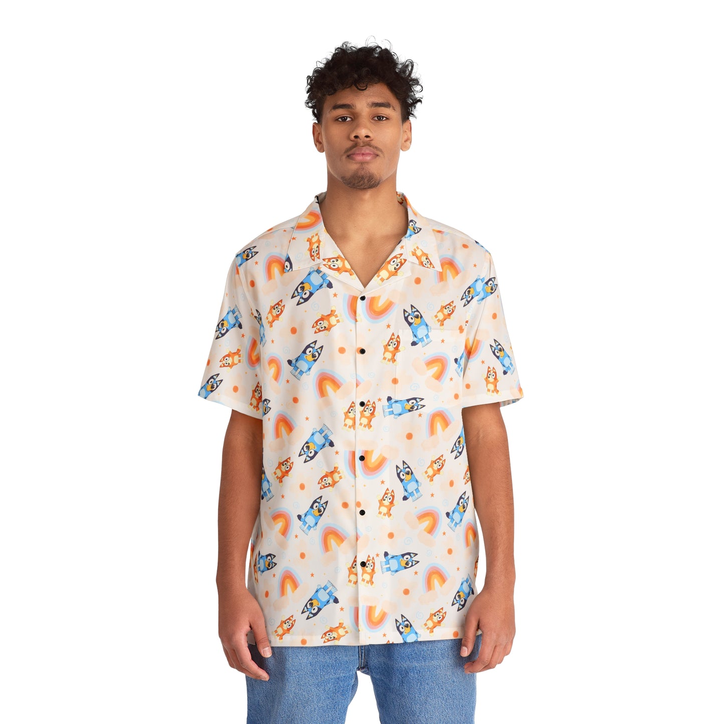 Bluey Rainbows & Flowers Pattern Men's Hawaiian Shirt