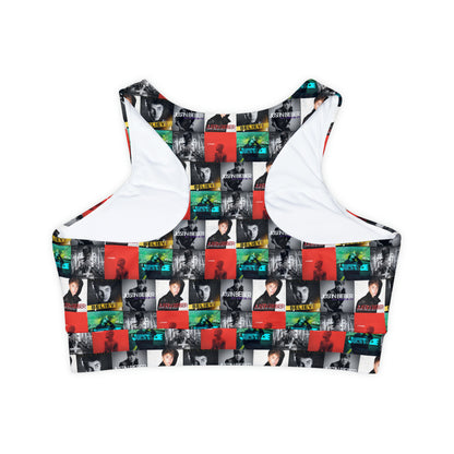 Justin Bieber Album Cover Collage Fully Lined Padded Sports Bra
