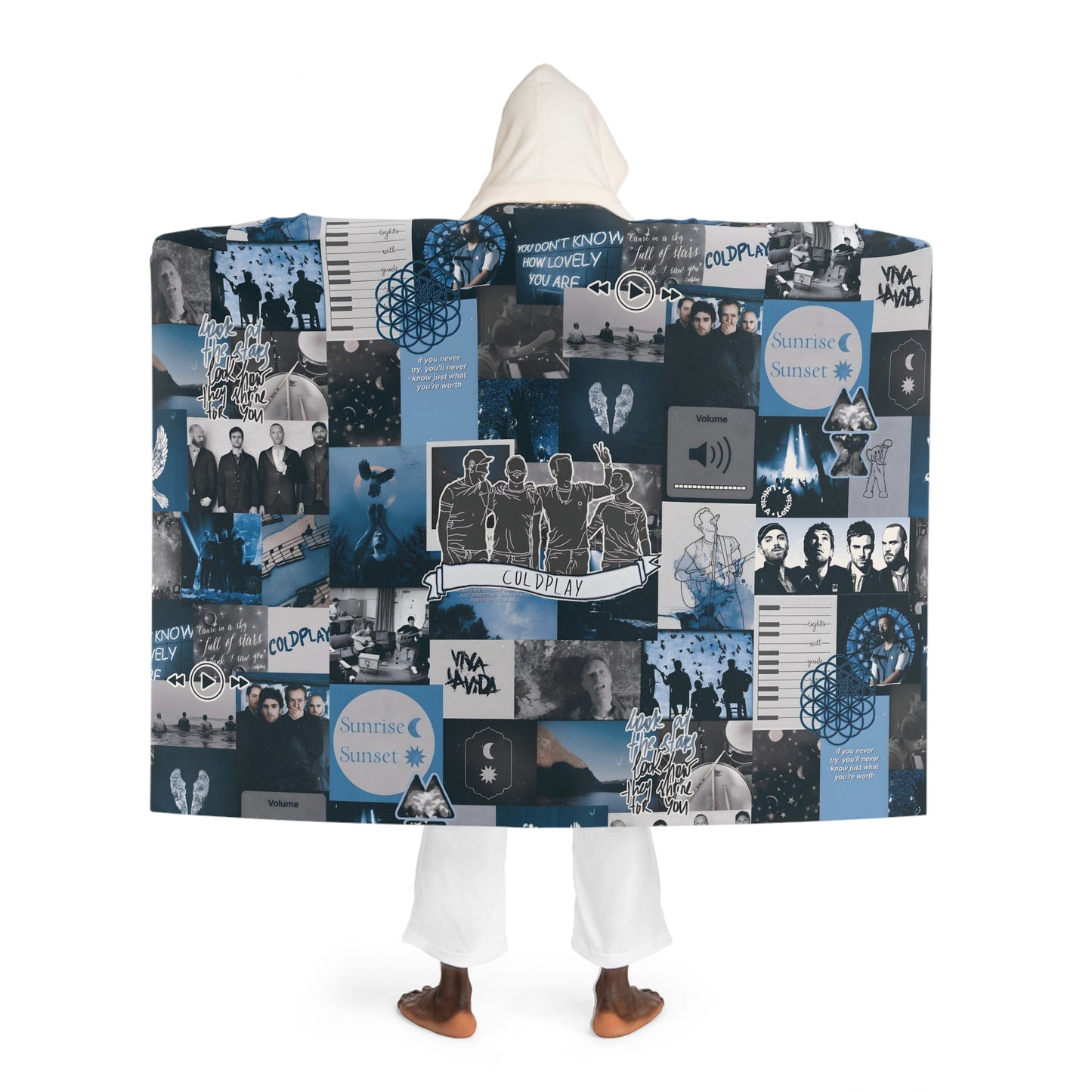 Coldplay Sunrise Sunset Collage Hooded Sherpa Fleece Blanket