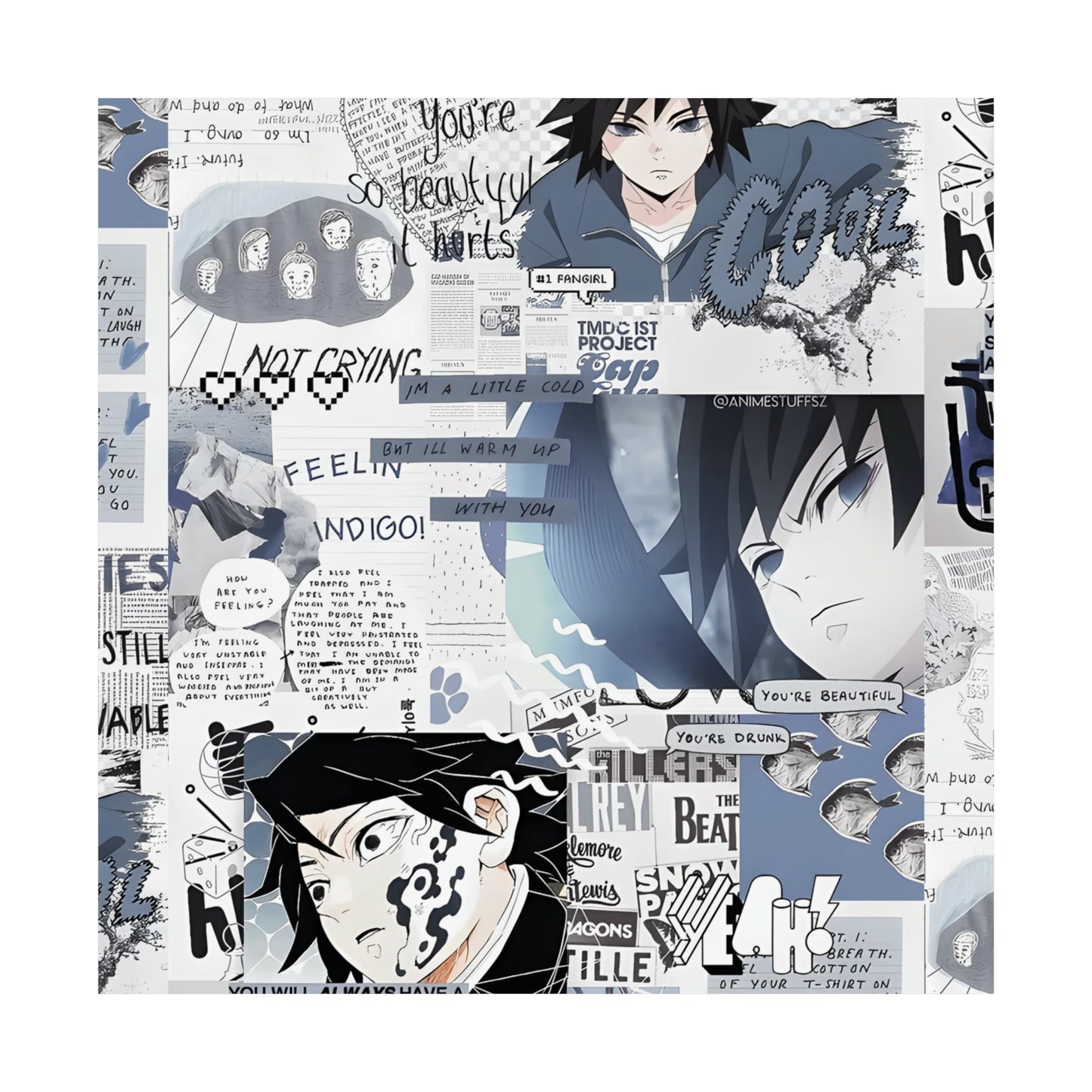 Demon Slayer Giyu Aesthetic Collage Matte Vertical Poster