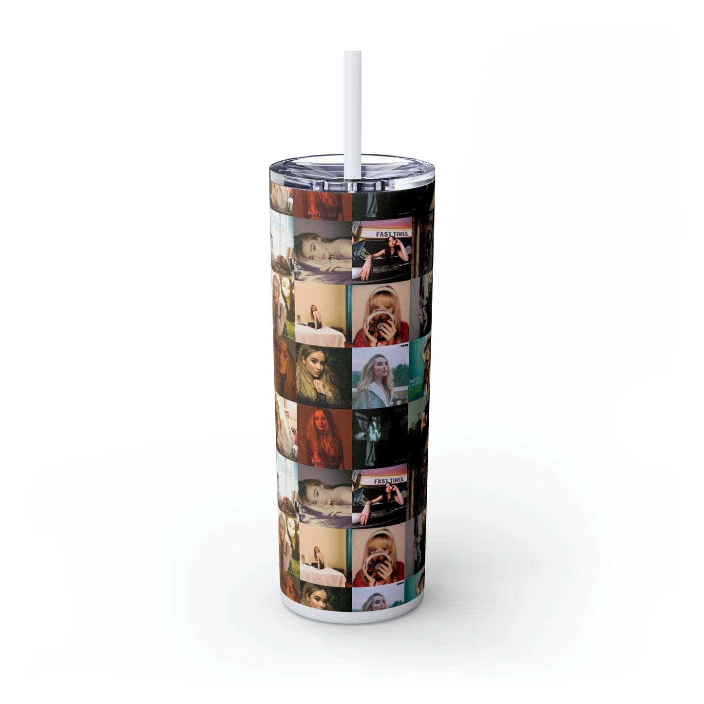 Sabrina Carpenter Album Cover Collage Skinny Tumbler with Straw