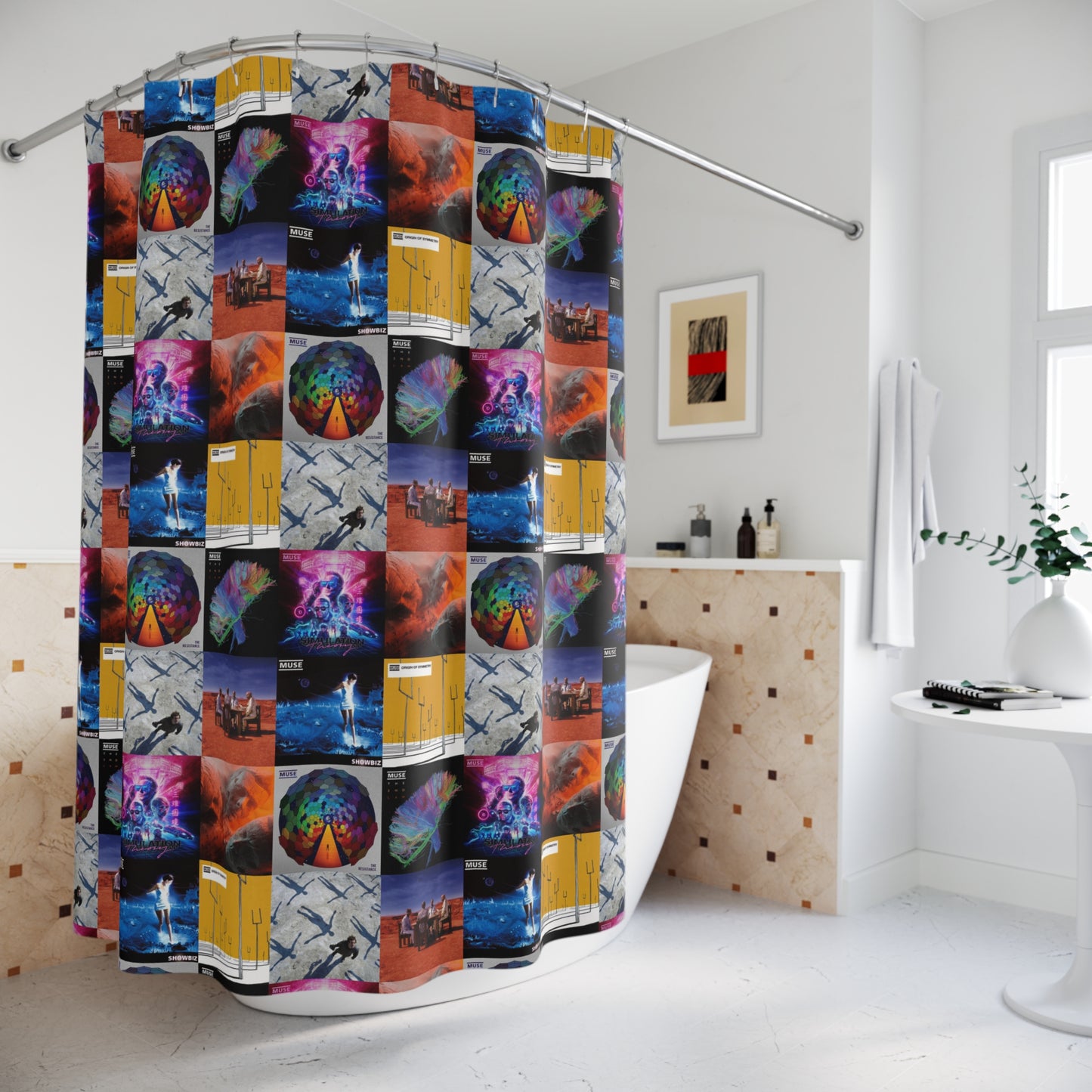 Muse Album Cover Collage Polyester Shower Curtain